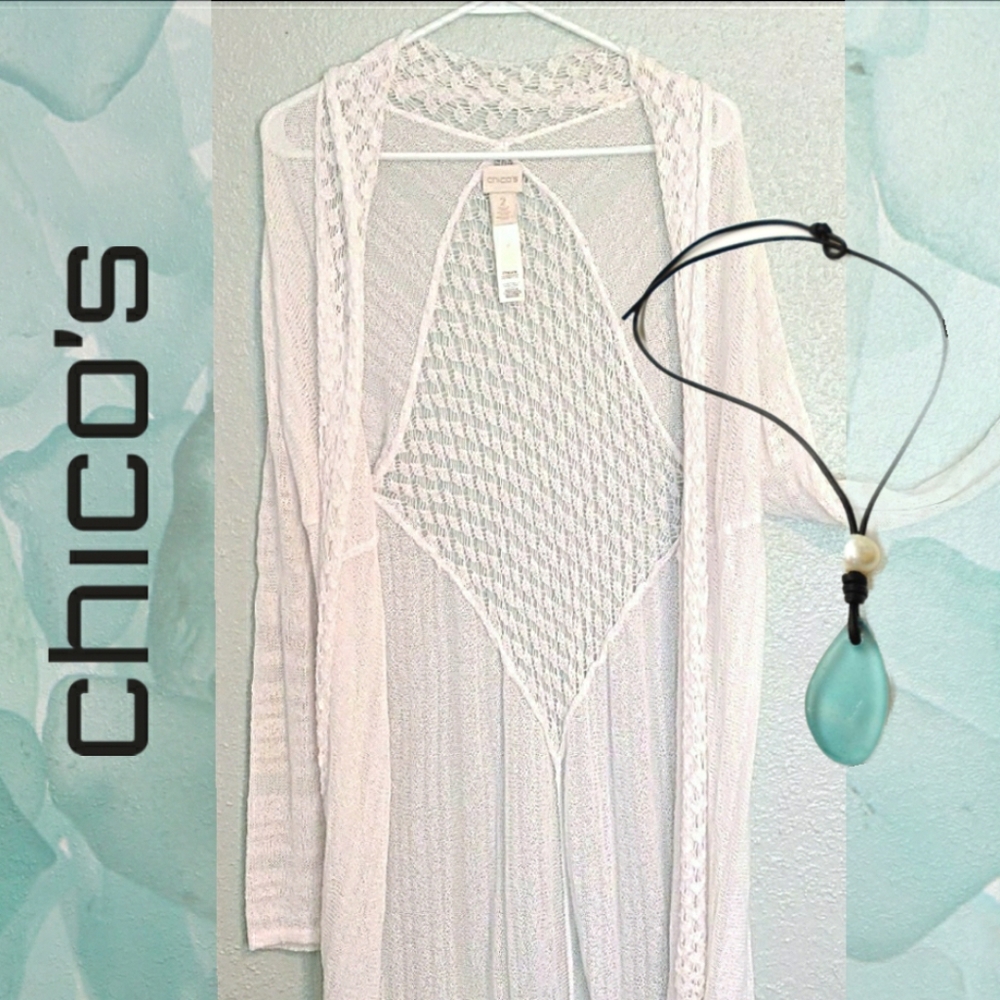 Chicos Boho Delicate Weave Sweater Tunic Cardigan